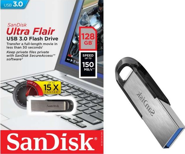 SANDISK ULTRA FLAIR (128GB) USB 3.0 FLASH DRIVE