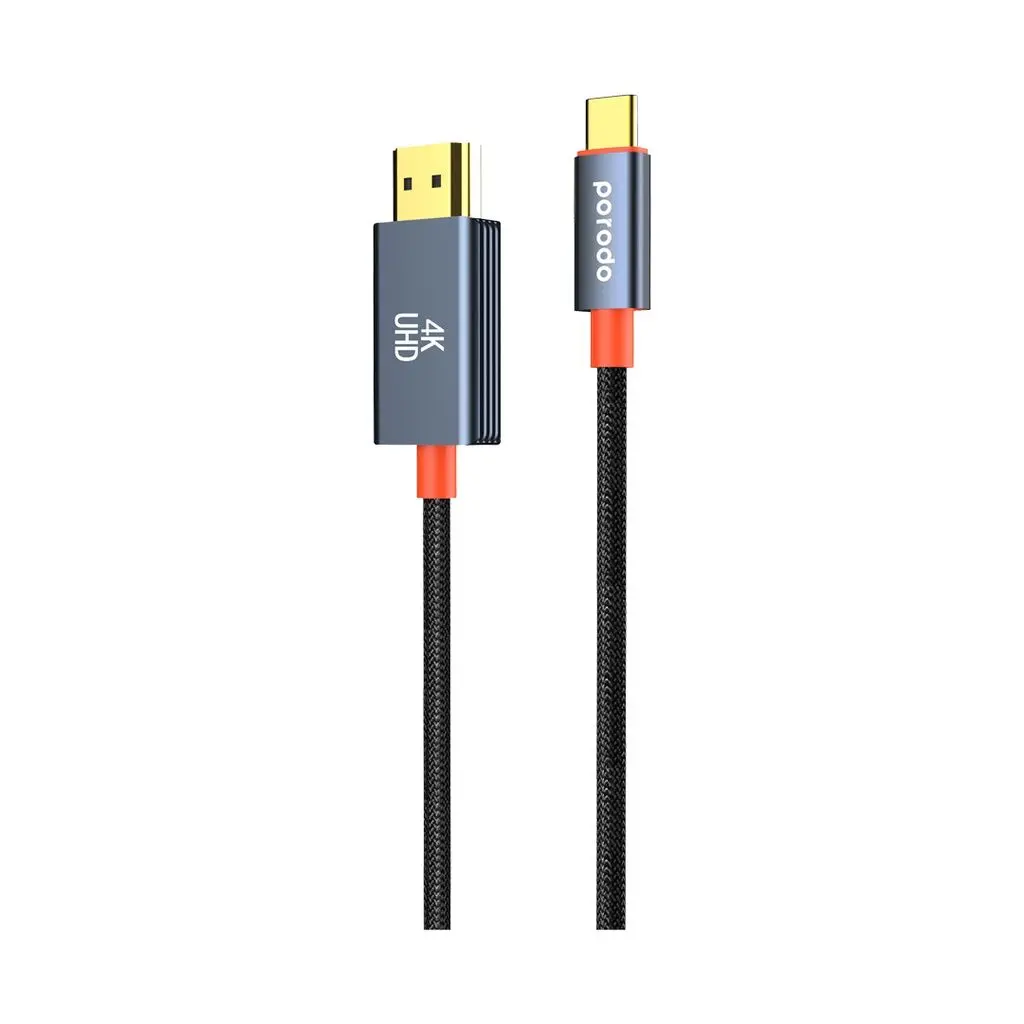 Porodo Woven Cable Type-C To HDMI 2M Black Orange