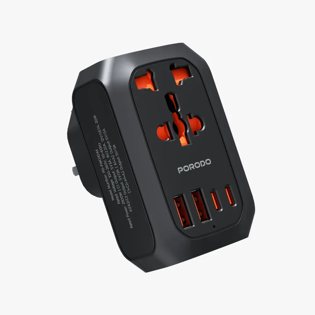 Porodo Universal AC Adapter Multi-Device Charging UK Plug-BLACK