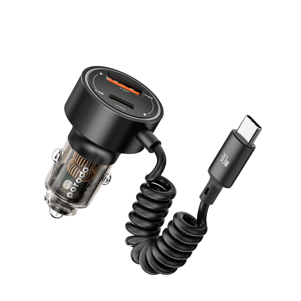 PORODO 60W DUAL PORT TRANSPARENT ALUMINIUM CAR CHARGER