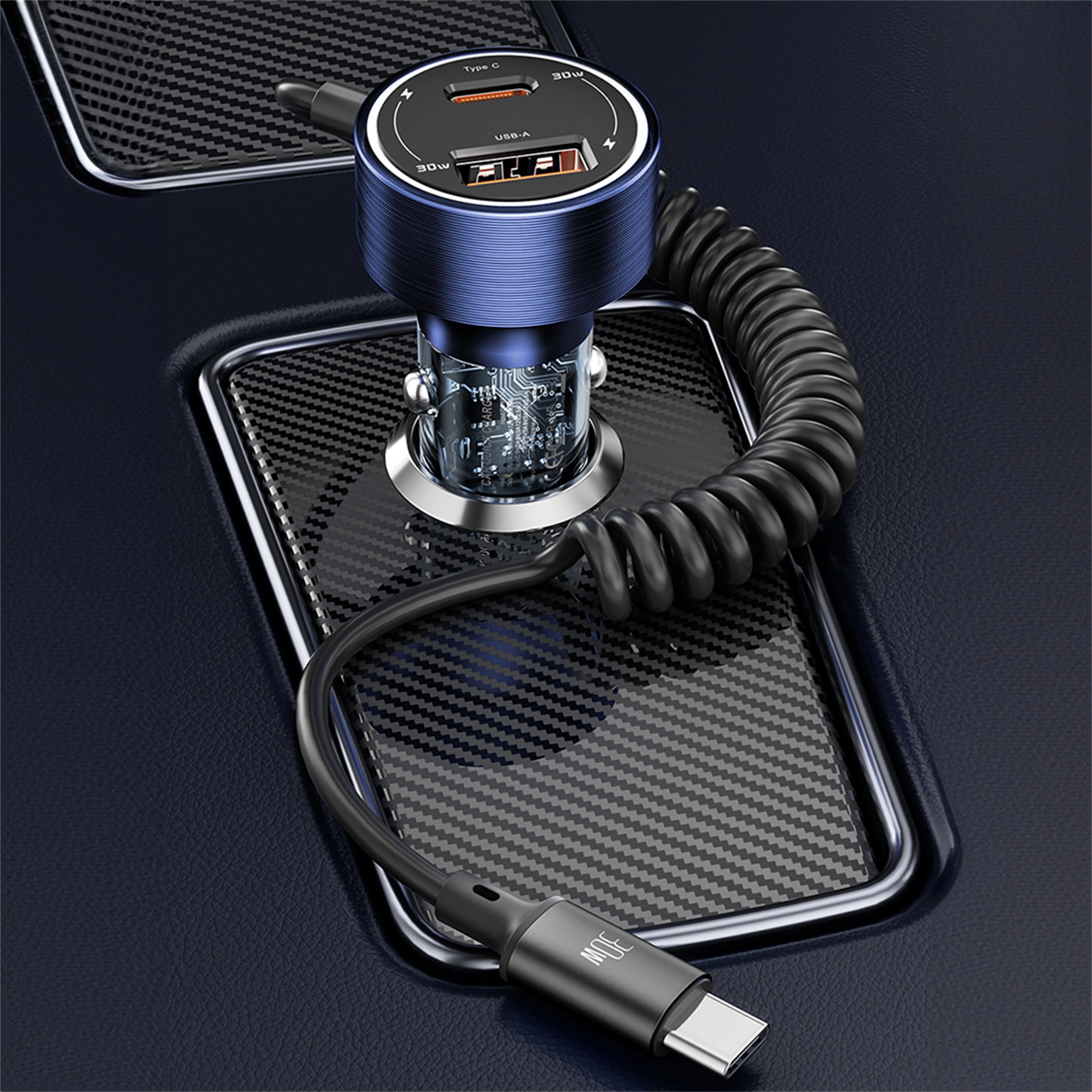 PORODO 60W DUAL PORT TRANSPARENT ALUMINIUM CAR CHARGER