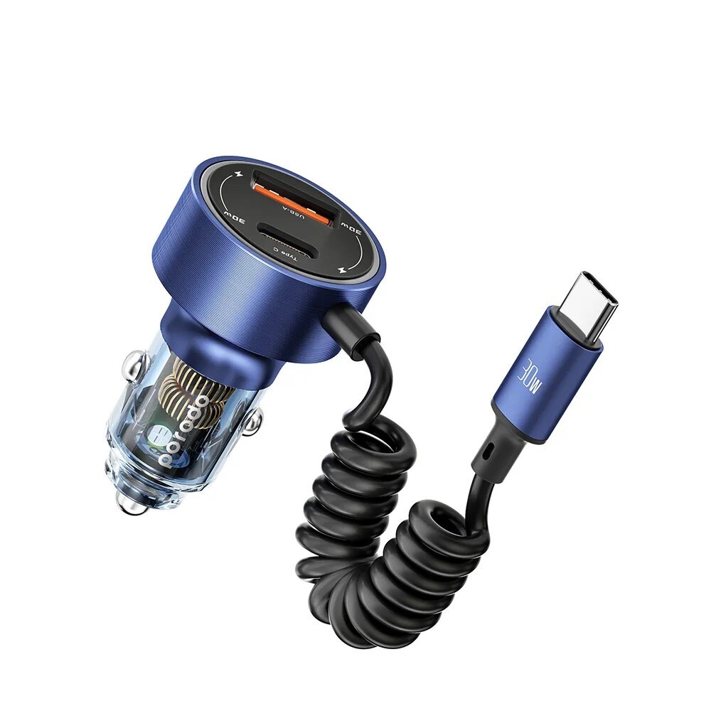 PORODO 60W DUAL PORT TRANSPARENT ALUMINIUM CAR CHARGER