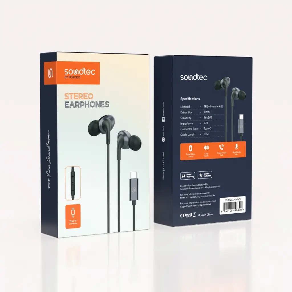 SOUNDTECH STEREO TYP-C EARPHONE BLACK