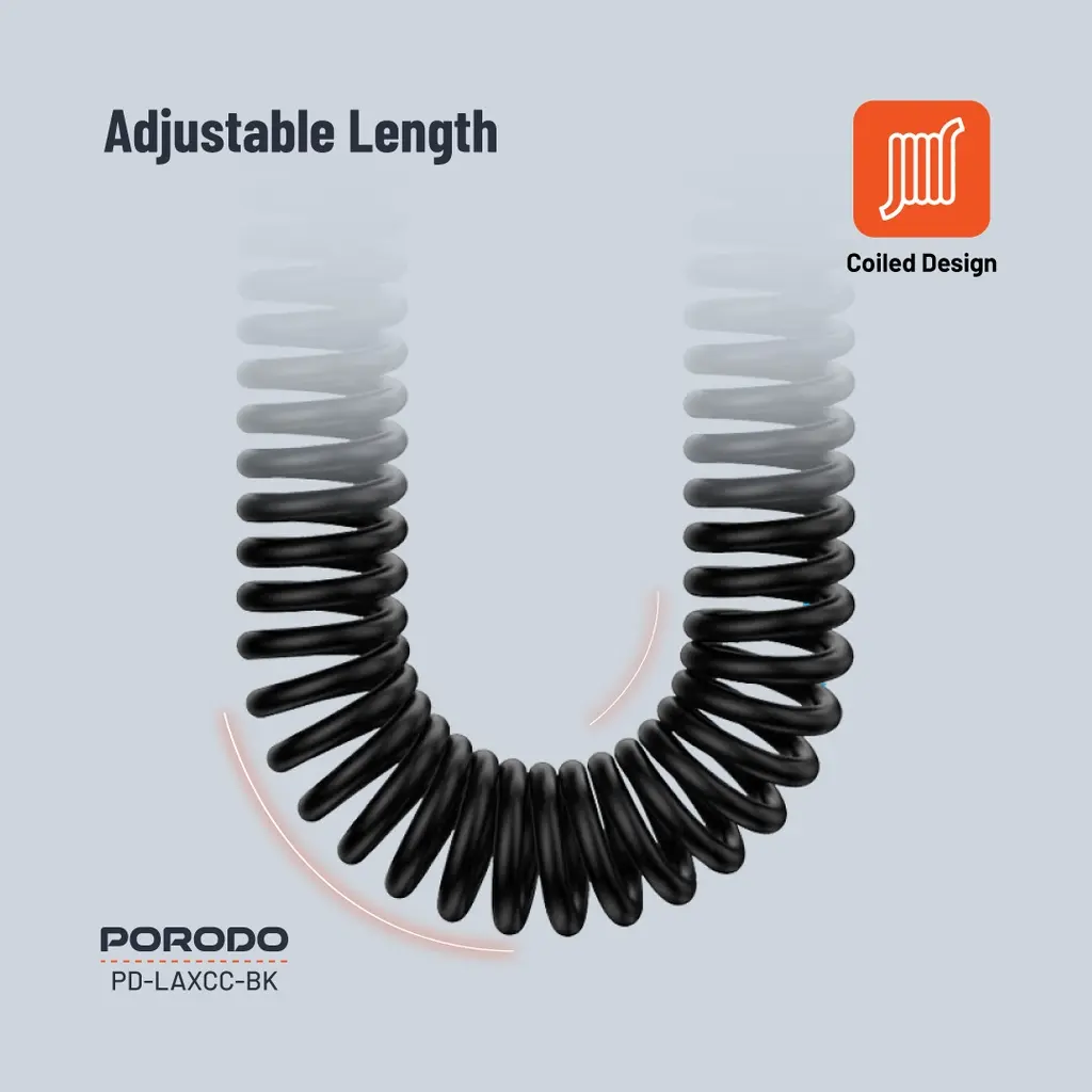 PORODO 3.5MM LIGHTNING AUX COILED AUDIO CABLE