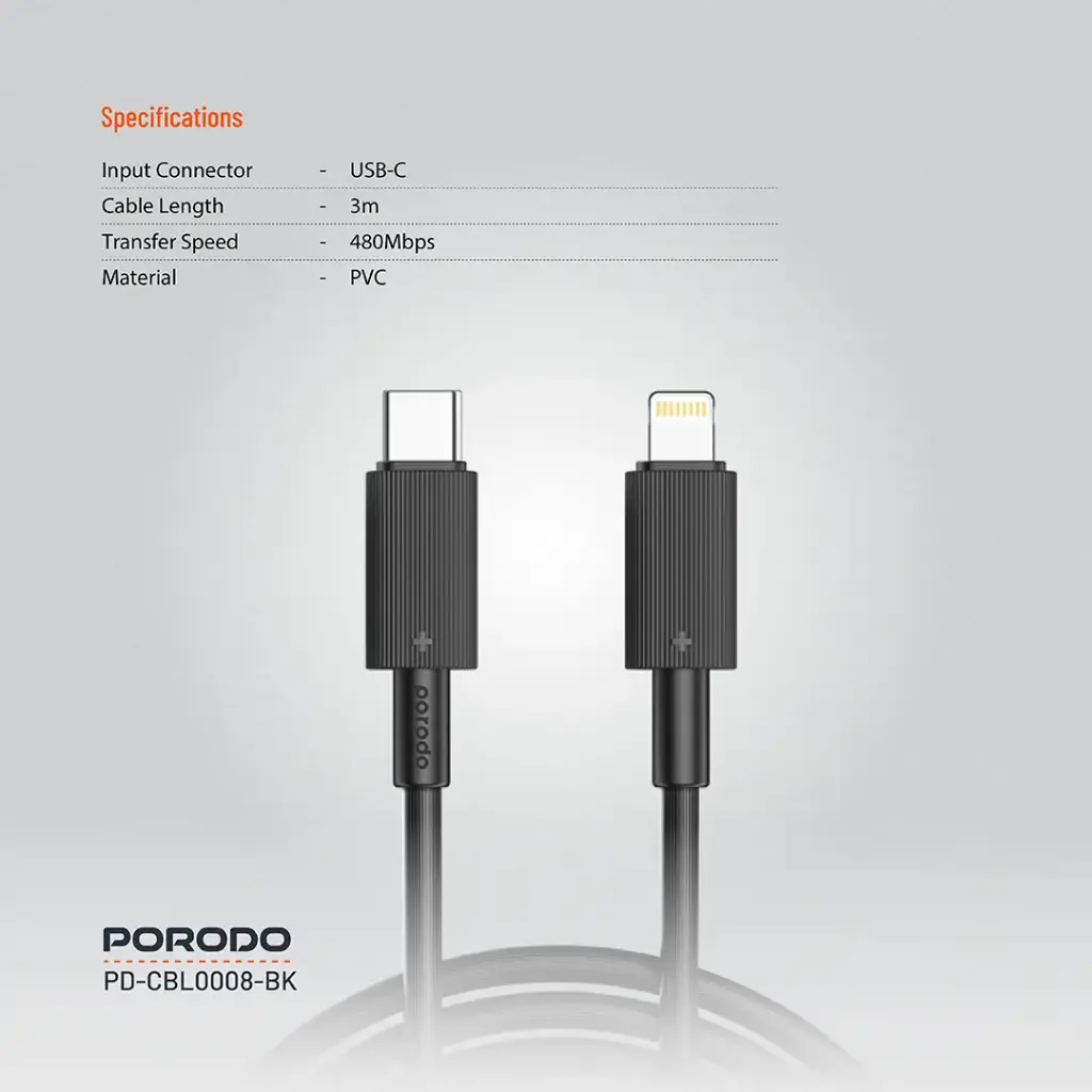 PORODO USB-C TO LIGHTNING DURABLE CABLE