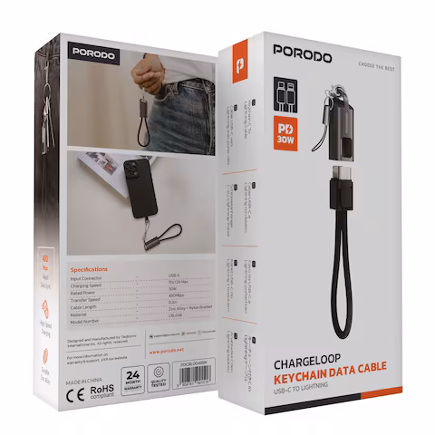 PORODO CHARGELOOP KEYCHAIN DATA CABLE TYPE C TO LIGHTNING