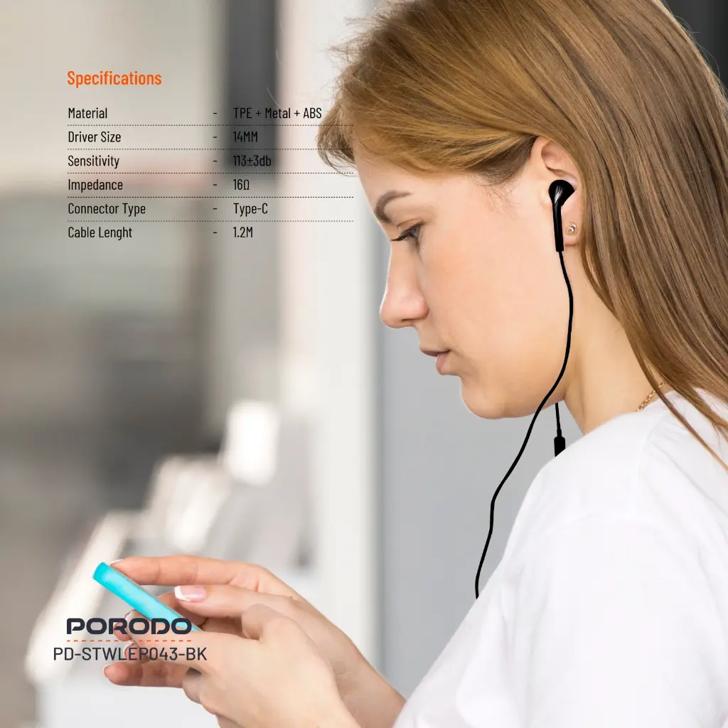 PORODO SOUNDTEC TYPE-C STEREO EARPHONE