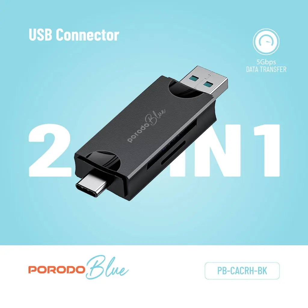 PORODO BLUE 2 IN 1 CARD READER WITH CARD HOLDER
