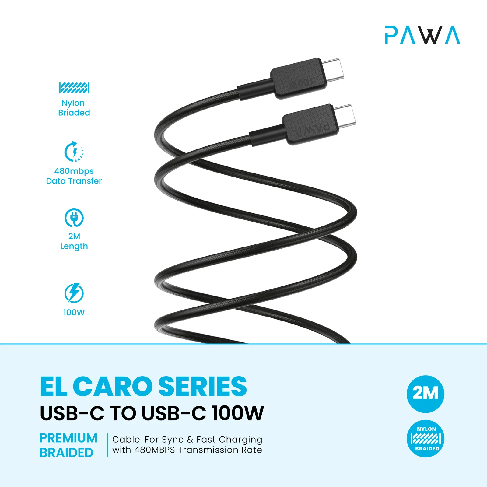 PAWA LEVIN BRAIDED CABLE C TO LIGHTNING 1.2M