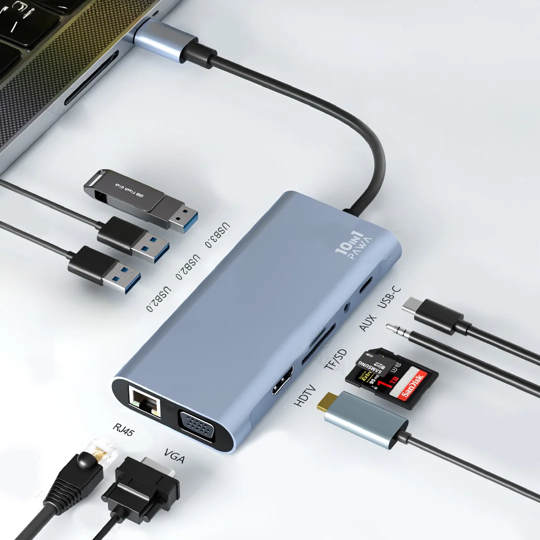 PAWA 10 IN 1 USB-C HUB WITH HDTV & VGA 100W
