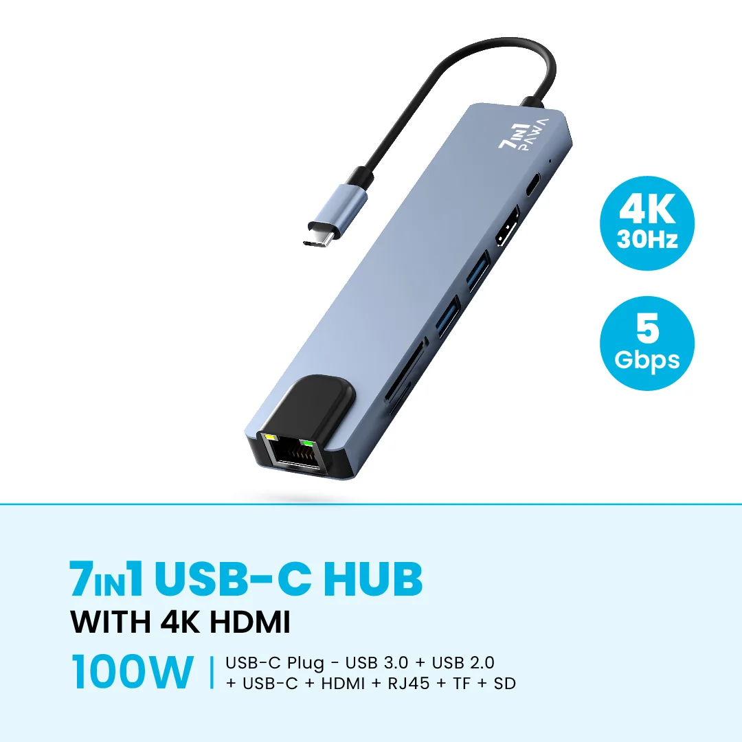 PAWA 7 IN 1 USB-C HUB WITH 4K HDMI 100W