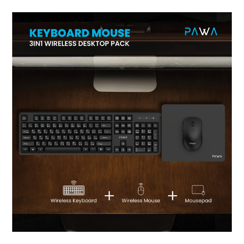 PAWA 3 IN 1 WIRELESS MOUSE & KEYBOARD WITH MOUSE PAD