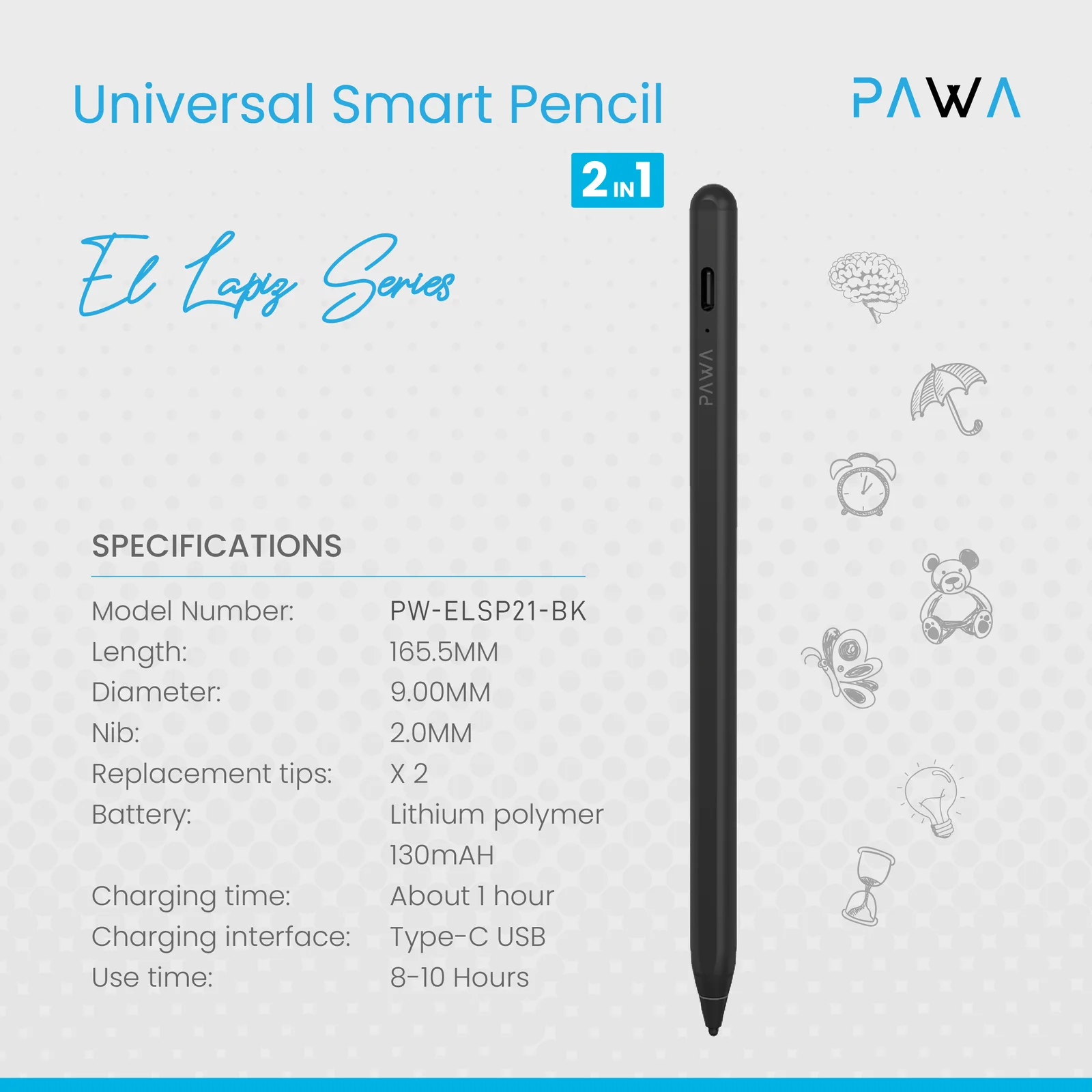 PAWA UNIVERSAL SMART PENCIL 2IN1 WHITE