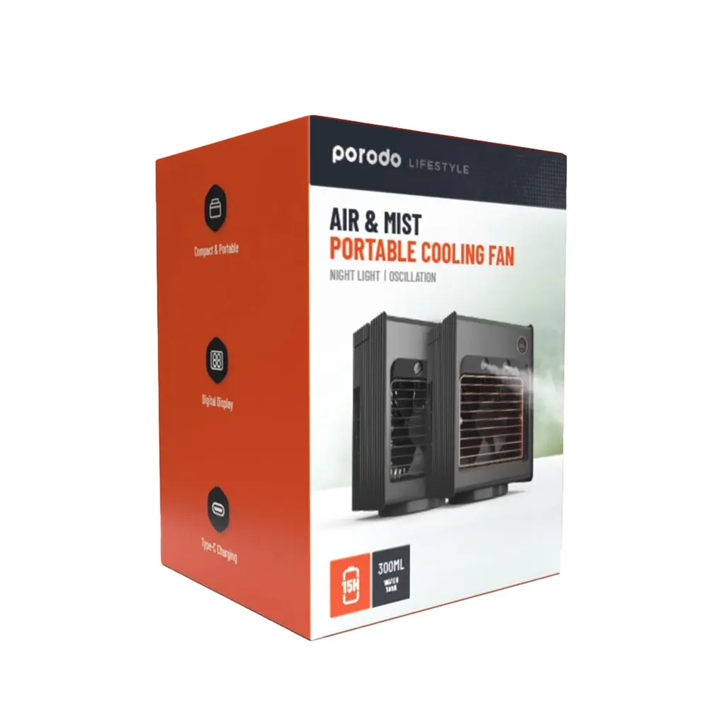 PORODO LIFESTYLE AIR & MIST PORTABLE COOLING FAN WITH NIGHT LIGHT