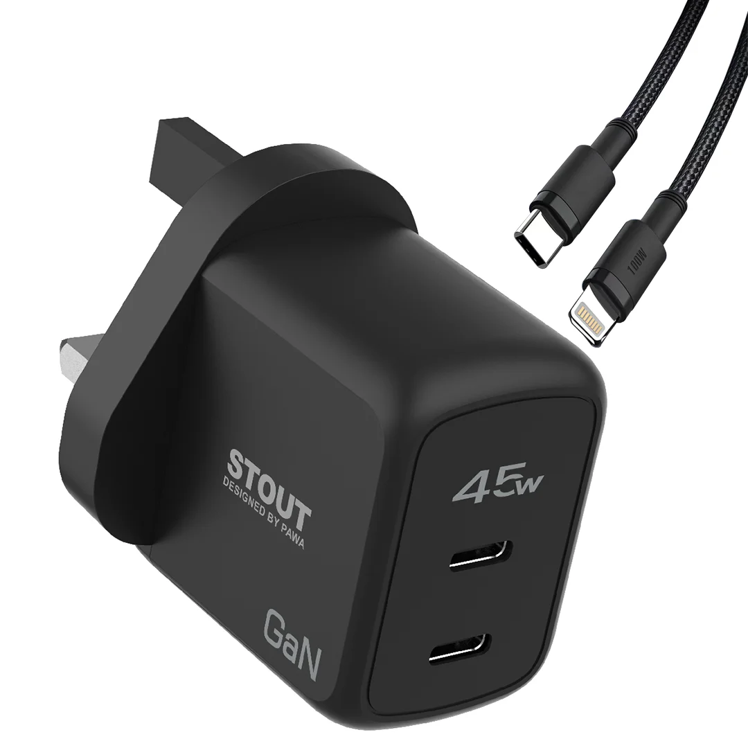 PAWA STOUT GAN TRAVEL CHARGER WITH DUAL PD PORT 45W C-L