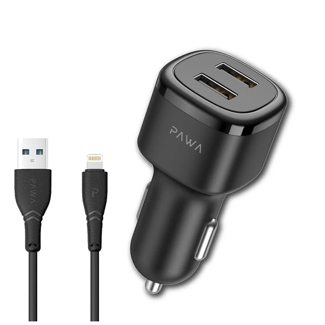 PAWA SOLID CAR CHARGER DUAL PORT LIGHTNING