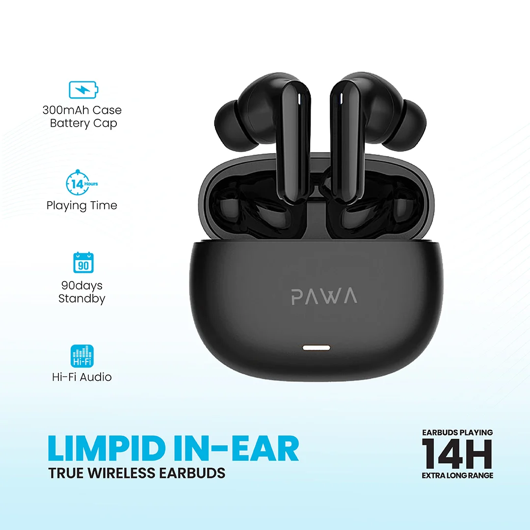 PAWA LIMPID IN-EAR TRUE WIRELESS EARBUDS - BLACK