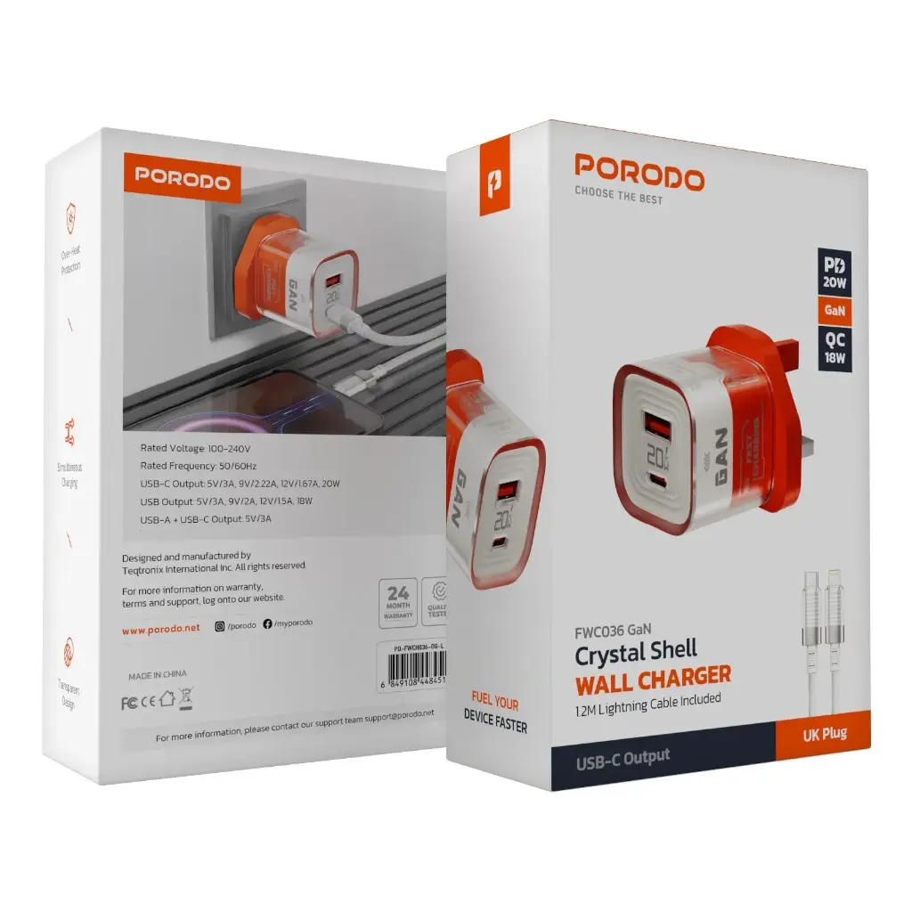 PORODO CRYSTAL SHELL WALL CHARGER FWC036 GAN