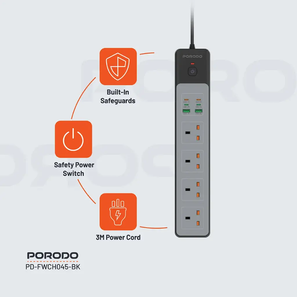 PORODO 4AC 65W 300W POWER STRIP