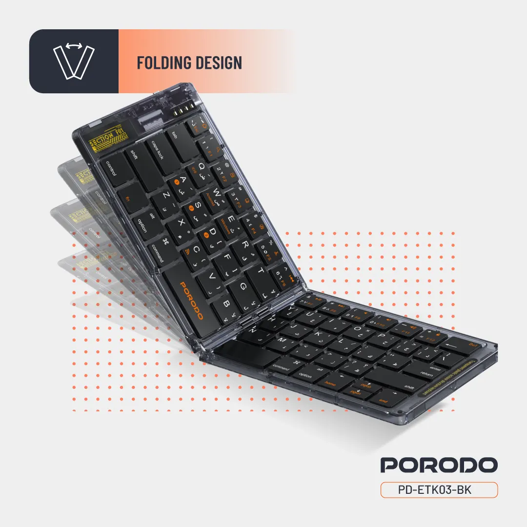 PORODO CRYSTAL SHELL WIRELESS KEYBOARD 65KEYS-FOLDING