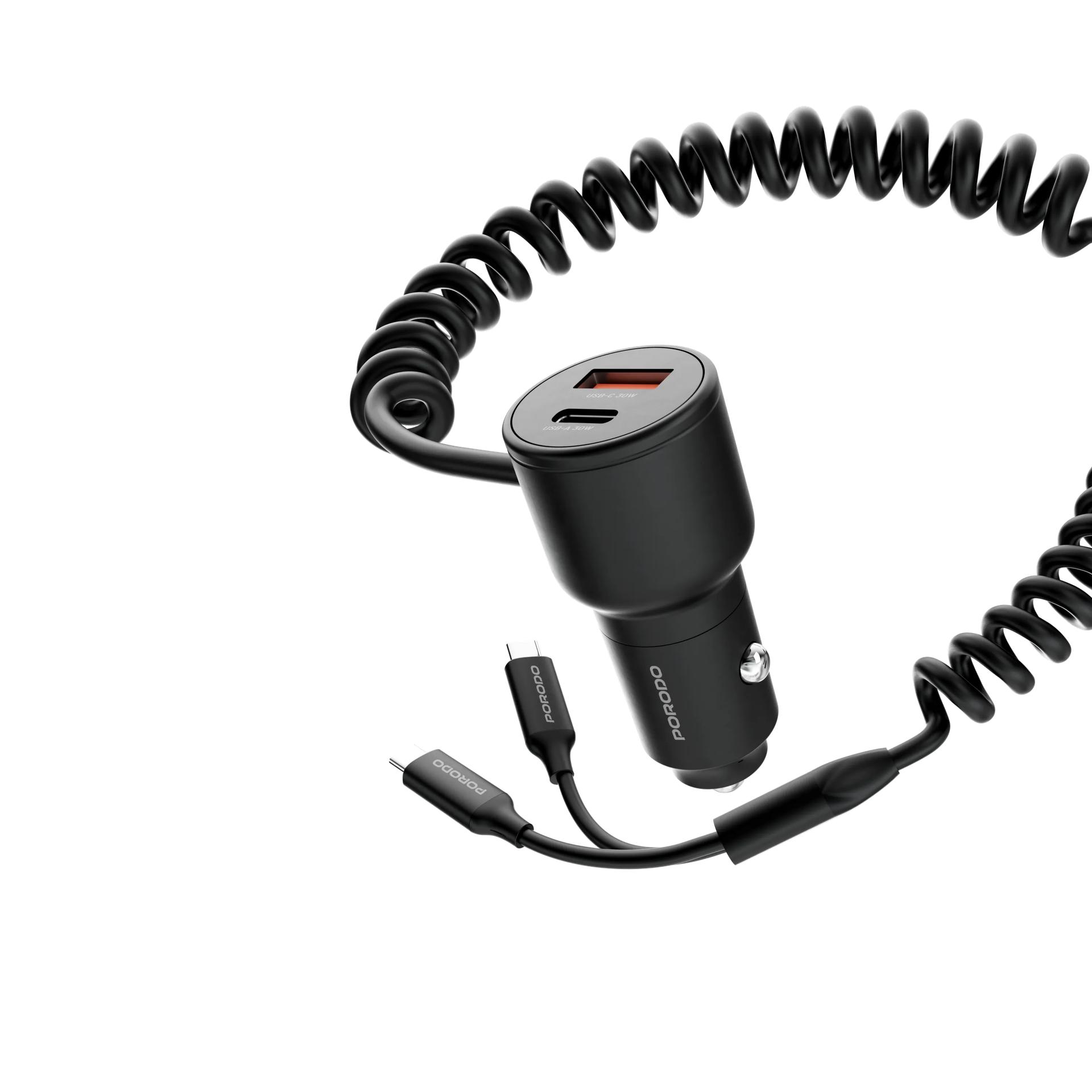 DUAL PORT CAR CHARGER INTEGRATED C+C CABLES
