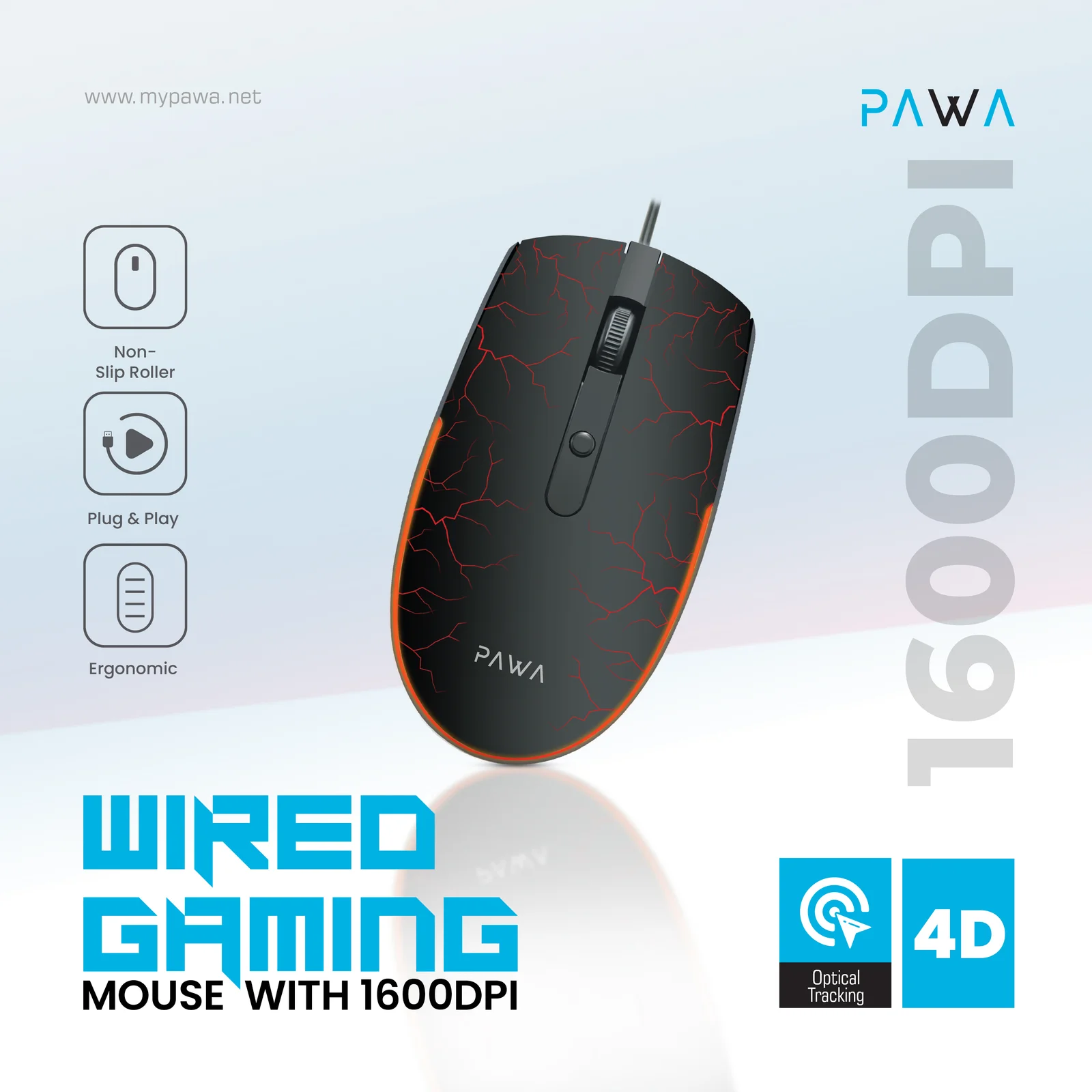 PAWA WIRED GAMING MOUSE WITH 1600DPI