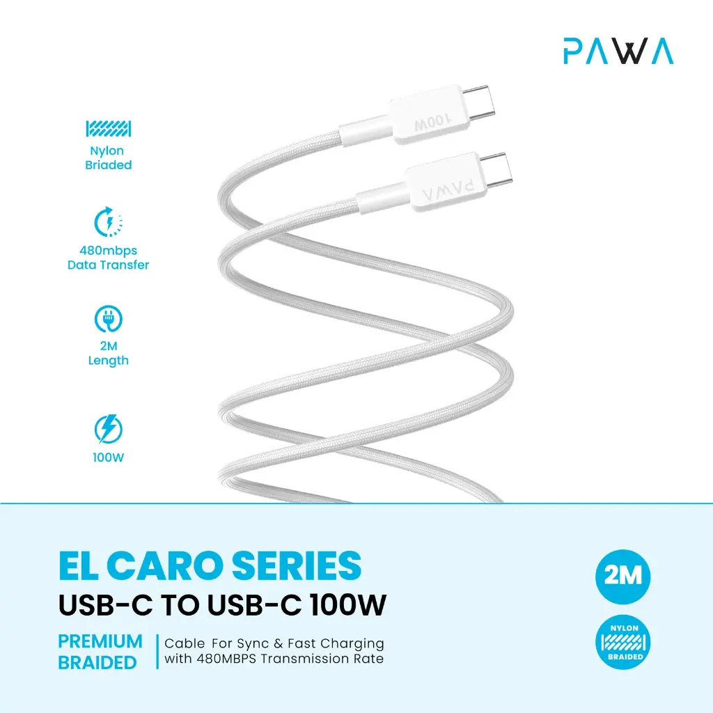 PAWA EL-CARO SERIES C TO C BRAIDED CABLE 2M 100W