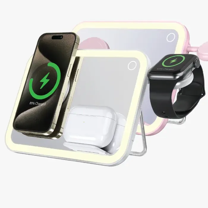 PORODO MULTI-DEVICE WIRELESS CHARGINH MIRROR WITH LIGHT LFS108