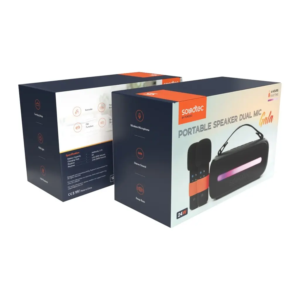 PORODO SOUNDTEC 14W SPEAKER WITH DUAL WIRELESS MICROPHONE